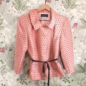 Donna Morgan Goth Pink and Black Polkadot Blazer 90's Vintage 100% Silk.